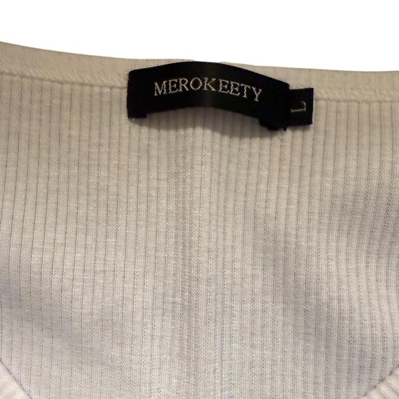 White Ribbed Henley Tank – MEROKEETY Size L - Picture 3 of 6